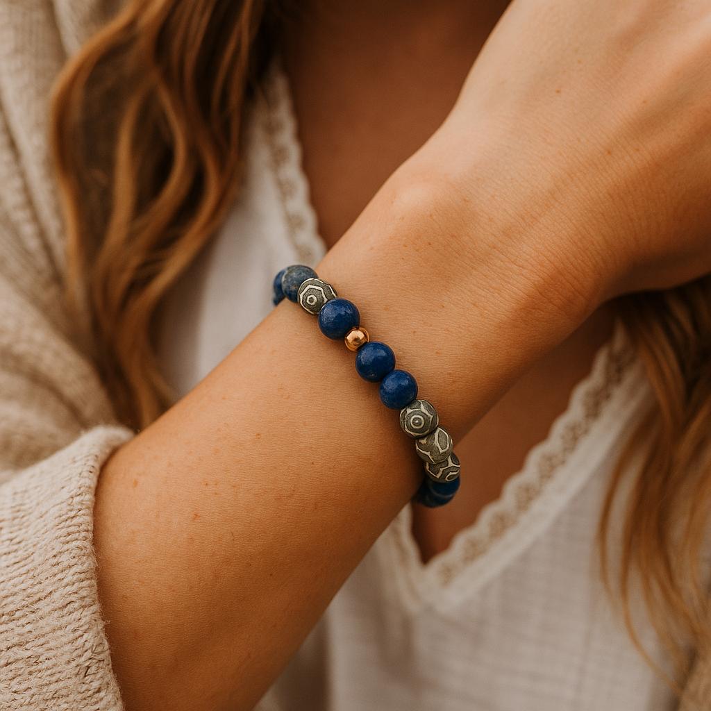 Emotional Strength Crystal Bracelet Dumortierite Copper for Resilience Support & Mindful Recovery