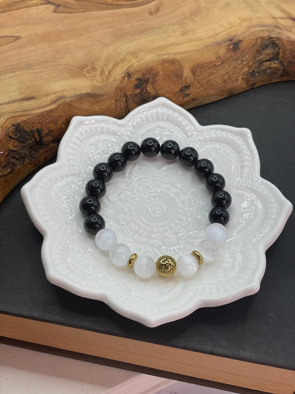 Black Tourmaline & Selenite Bracelet Crystal Bracelet Symbolism for Protection and Clarity Grounding Jewelry Gift for Anxiety