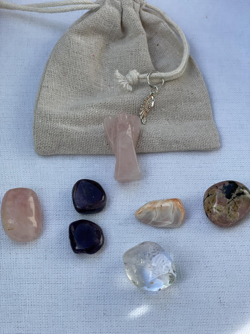 Sympathy Gift Grief Crystal Set Comfort Healing with optional Carved Angel & Handmade Heart Bowl