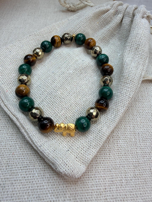 Abundance Bracelet Luck Manifestation Crystal Pyrite Malachite Tiger’s Eye Symbolic Wealth