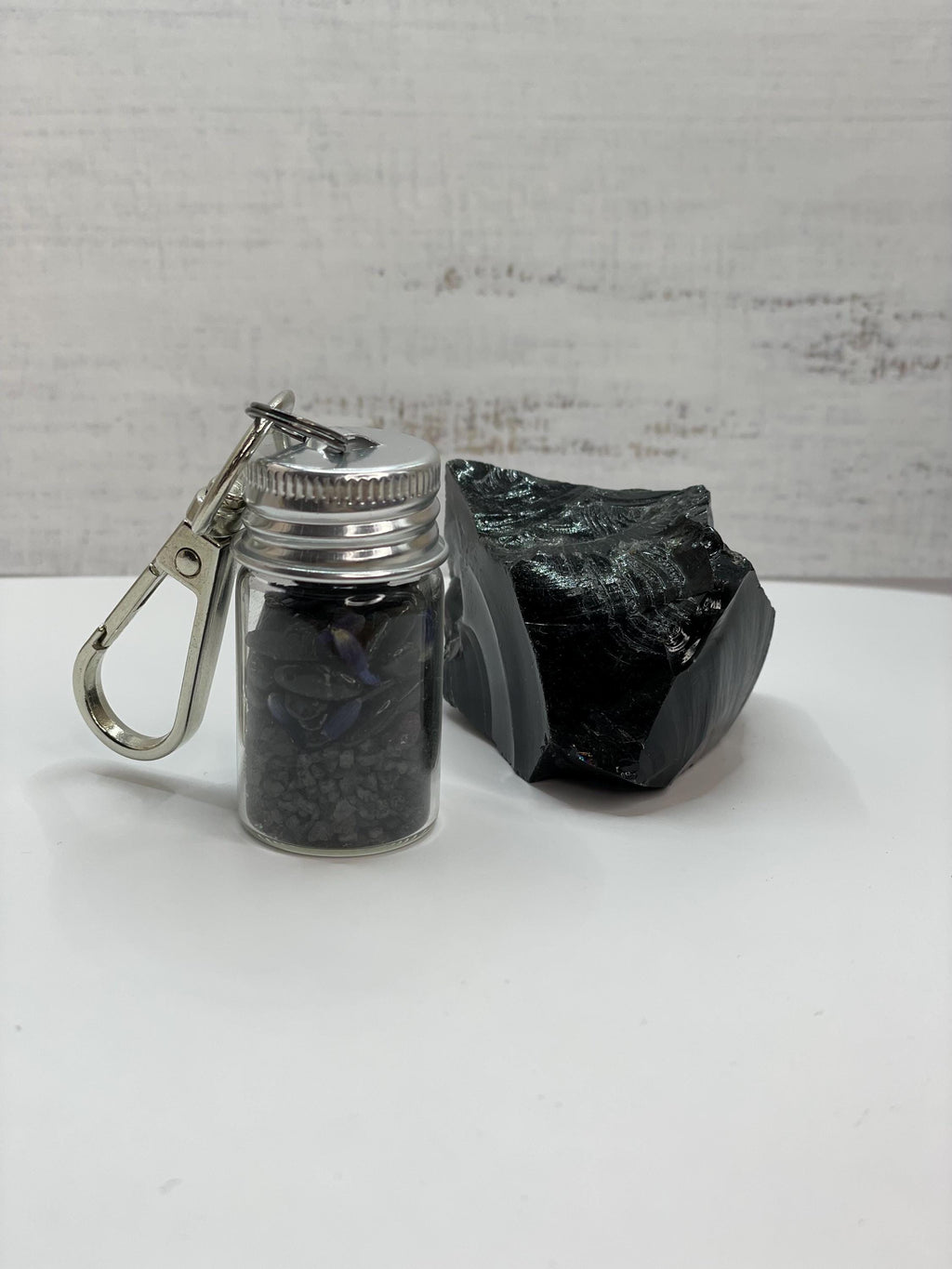 Protection Spell Jar Keychain, Crystal Vial for Energy Clearing, Black Tourmaline Sanctuary Shield