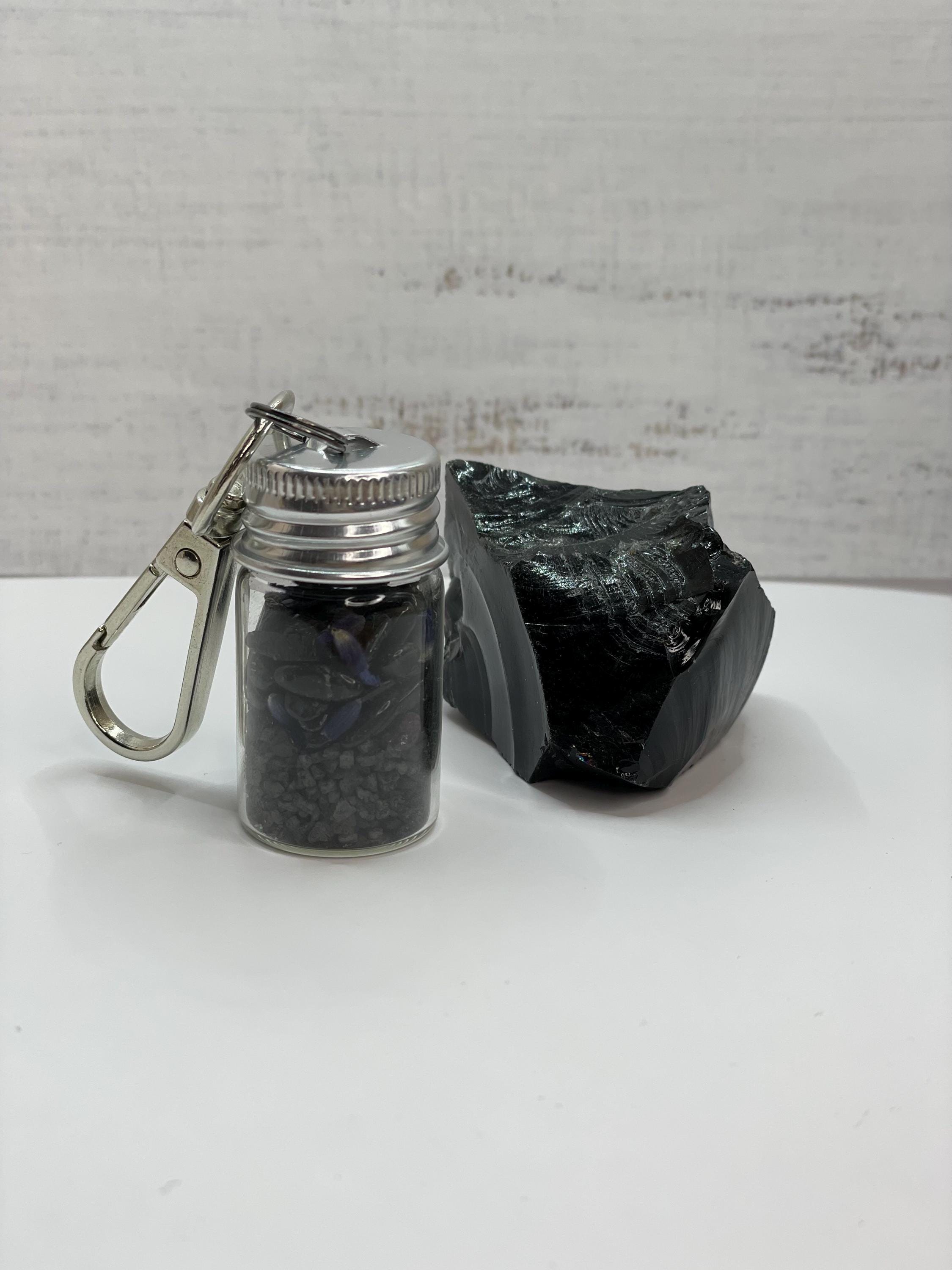 Protection Spell Jar Keychain, Crystal Vial for Energy Clearing, Black Tourmaline Sanctuary Shield