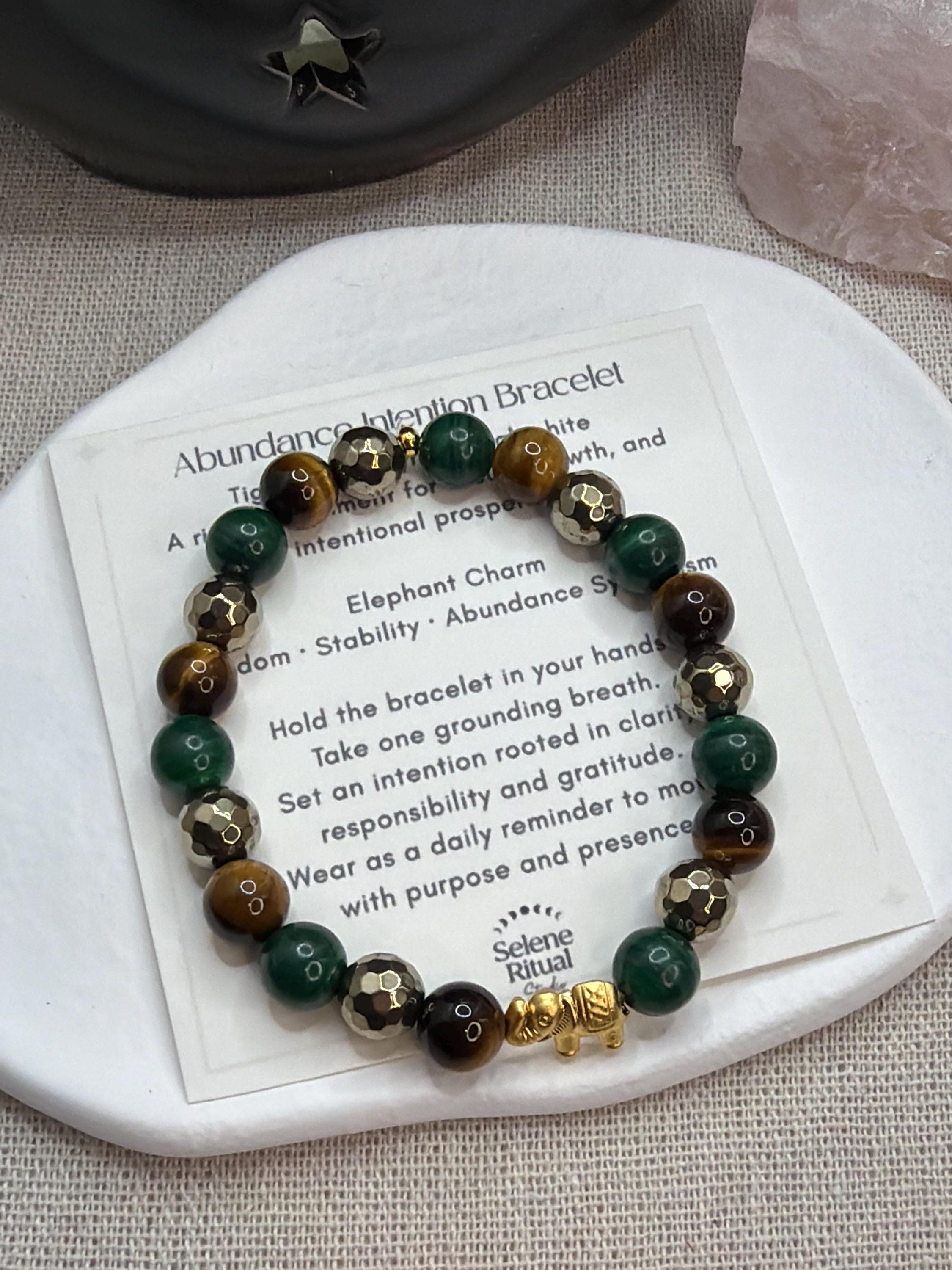 Abundance Bracelet Luck Manifestation Crystal Pyrite Malachite Tiger’s Eye Symbolic Wealth