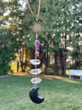 Black Obsidian Crescent Moon Suncatcher Crystal Decor for Grounding, Clarity & Calm | Car Charm or Window Hanger Mindful Gift